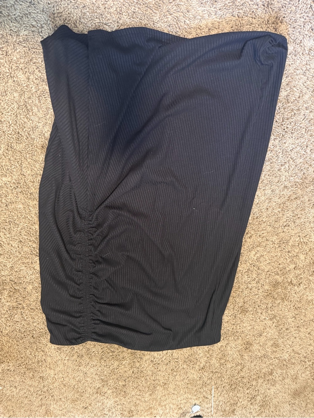 L.A.M.B. Black Strapless Ribbed Tube Dress with Subtle Side Ruching